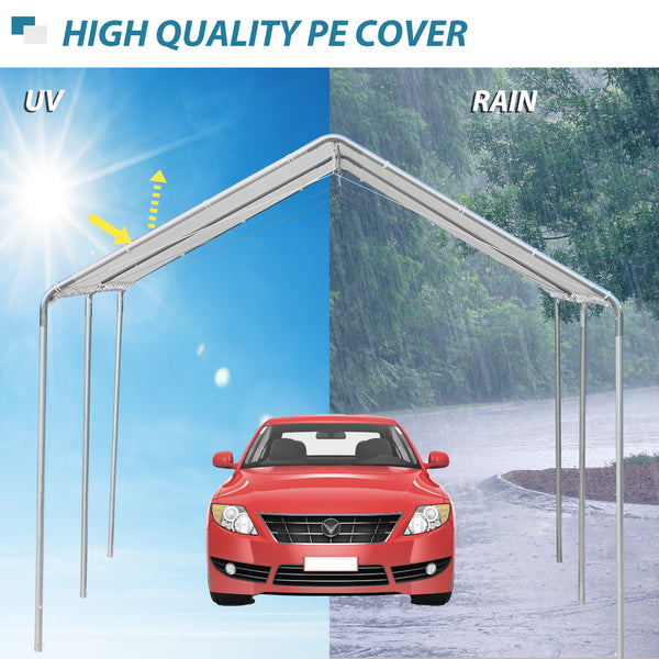 Heavy-duty 10 x 20 carport with included anchoring kit and 3 reinforced steel cables, white