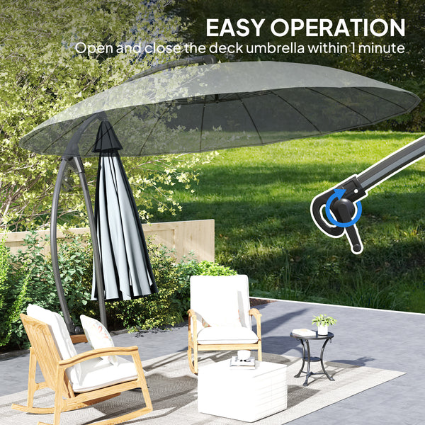 2.7m Cantilever Umbrella with 16 Fiberglass Ribs, Offset Hanging Umbrella, Patio Umbrella with Crank and Cross Base, Grey