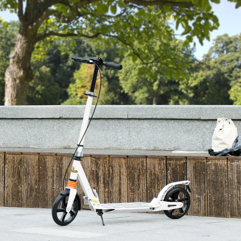 Foldable scooter, 4 adjustable heights, double brake and shock absorption, white