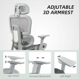 Mesh office chair with 3D armrests, grey