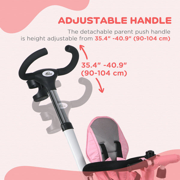 6-in-1 Tricycle with Parent Handle, Canopy, Storage Baskets and Cup Holder, Pink