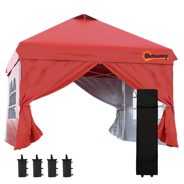 10 x 10 Folding Gazebo with Wheeled Carry Bag, Red