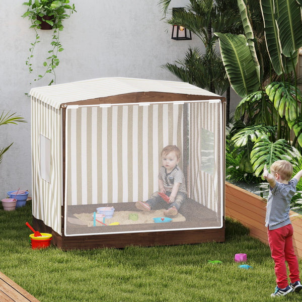 Sandpit with fully covered canopy, benches and floor covering