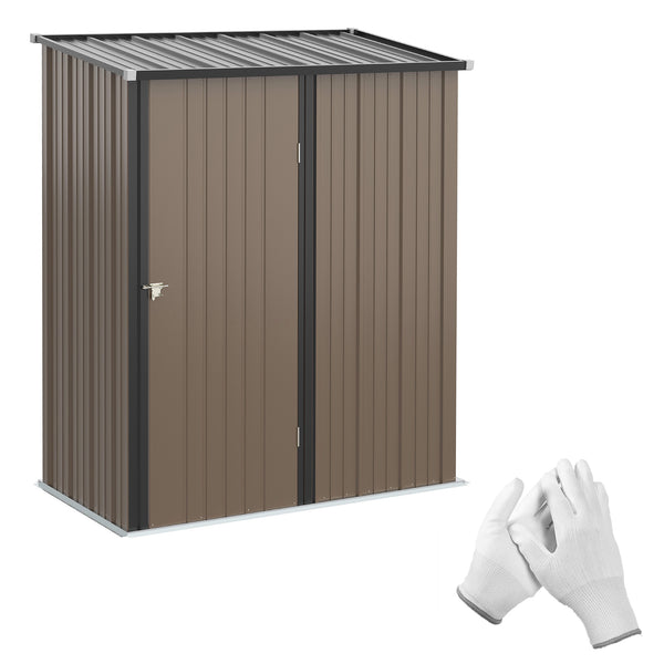 Steel garden shed with single lockable door, brown