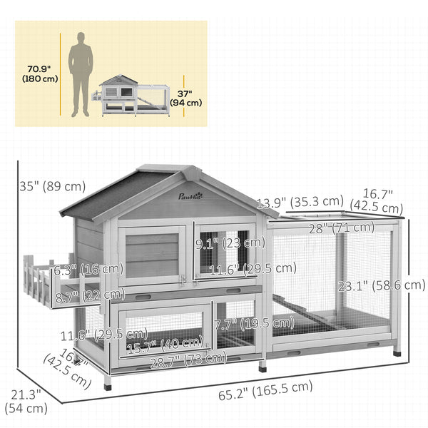Wooden hutch with opening roof and storage box, grey