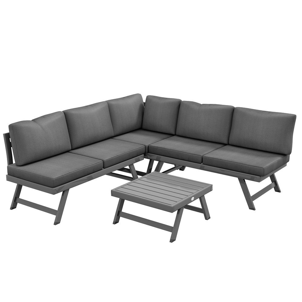 4-piece Convertible Corner Garden Lounge Set with 2 sofas, 1 corner chair and 1 coffee table, grey