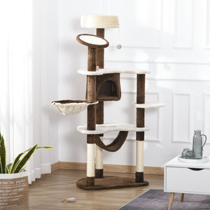 60-inch Cat Tree - Brown and Beige