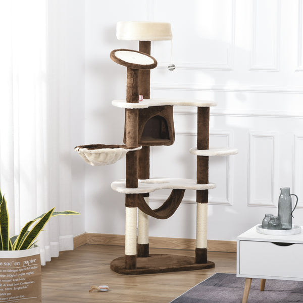 60-inch Cat Tree - Brown and Beige