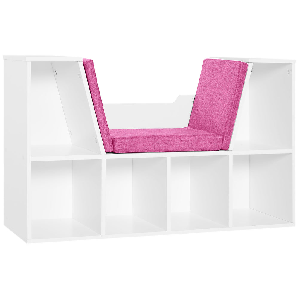 6 Compartment Bookcase with Seat Cushion for Reading Nook, Pink
