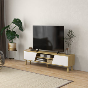 65-inch TV stand with soft-close door, oak and white