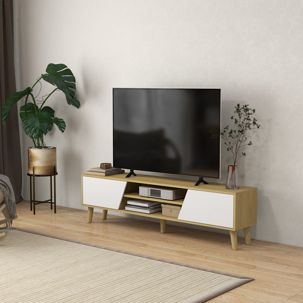 65-inch TV stand with soft-close door, oak and white