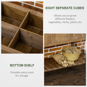Raised wooden vegetable garden with 8 compartments, dark brown