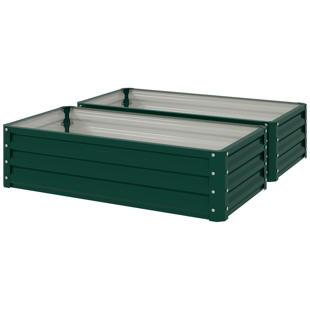 Set of 2 raised planters in galvanized steel, green 