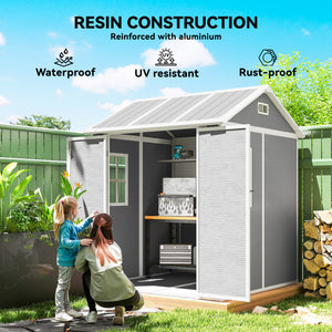 Resin garden shed with floor, window, lockable doors and ventilation, grey