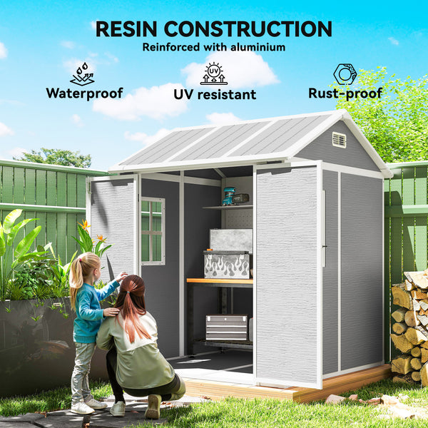 Resin garden shed with floor, window, lockable doors and ventilation, grey