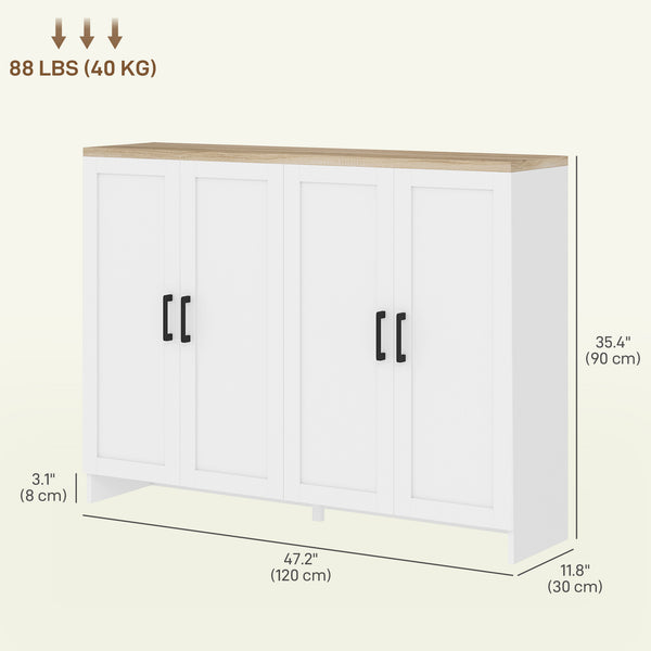 Modern sideboard with 4 doors and adjustable shelves, for dining room, white