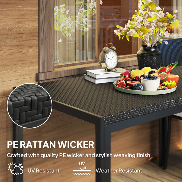 4-seater patio table with synthetic rattan top, black