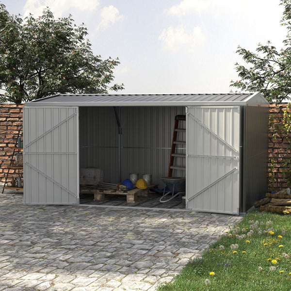 14' x 8' Galvanized Steel Garden Shed with Locking Doors and Vents, Gray