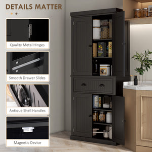 72" Pantry with Drawer, Doors, Black