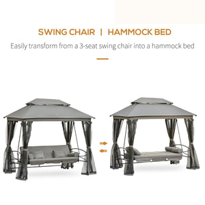 Convertible swing chair for 3 people with canopy, dark grey