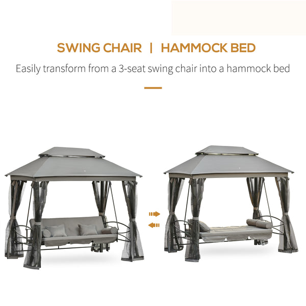 Convertible swing chair for 3 people with canopy, dark grey