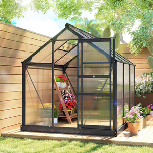 Garden greenhouse with sliding door, grey