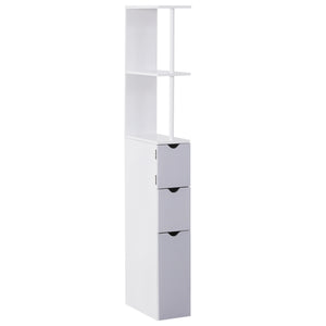 Narrow unit with drawers and open shelves for small spaces, white and grey