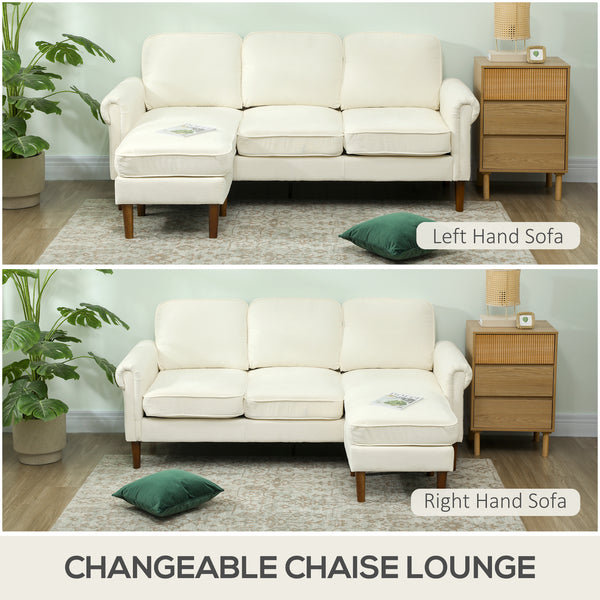 Modern corner sofa with removable chaise longue, wooden legs, cream color