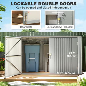 Garden shed with 3 bin compartments, double lockable door and hinged lid, silver grey 