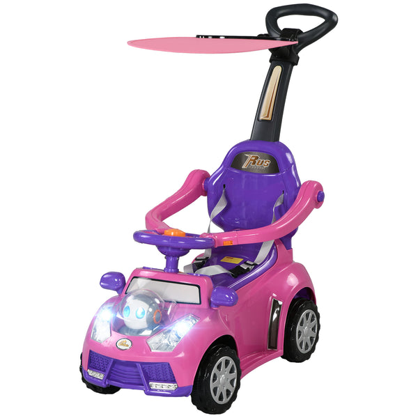 3-in-1 Push Car with Music, Light, Handle and Removable Canopy, Pink