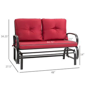 Two-seater rocking chair with steel frame and cushions, red 