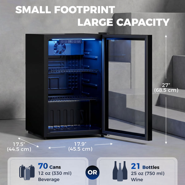 68 L Beverage Refrigerator, 70 Cans, Black