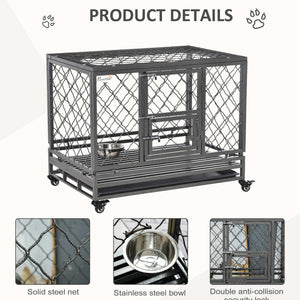 Robust cage with wheels, opening lid, removable tray and bowl