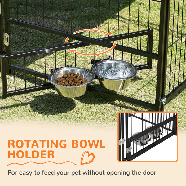 Dog kennel with canopy and swivel bowls, coffee color