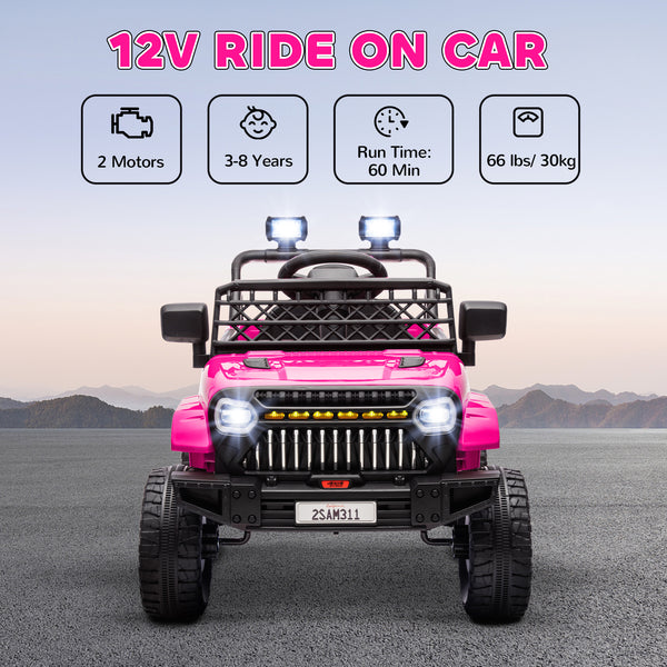 12V electric car with remote control and music, pink