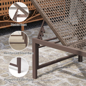 Outdoor Reclining Rattan Wicker Lounge Chair with Adjustable Backrest, Brown