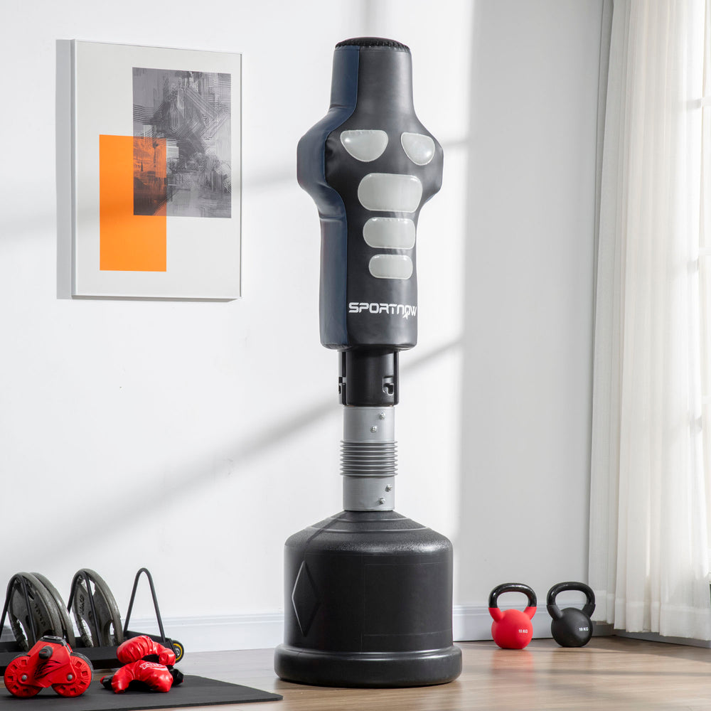 Sac de frappe autoportant réglable en hauteur avec base remplissable, revêtement en polyuréthane pour entraînements de boxe à domicile