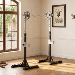 Adjustable barbell rack for squats and bench press, set of 2 – Black