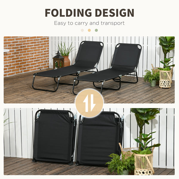 Set of 2 Folding Outdoor Lounge Chair, Sun Tanning Chairs with Reclining Back, Breathable Mesh for Beach Patio, Black