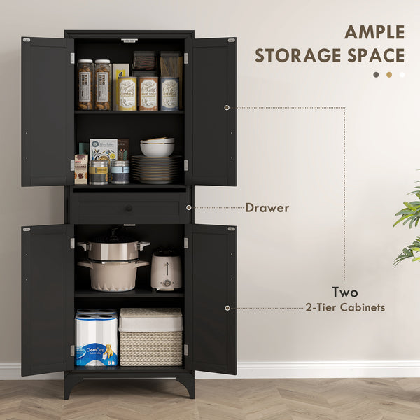 Kitchen cabinet/pantry with 2 shelves, 4 doors, black