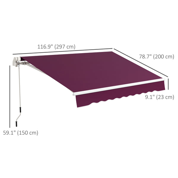 9.8 x 6.6 ft manual retractable awning with LED lighting, burgundy red