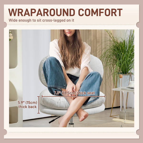 Office chair without armrests, with a wide, padded seat and adjustable height, cream white