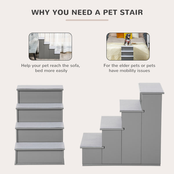 Dog stairs with non-slip mat, 40 x 59 x 54 cm, grey