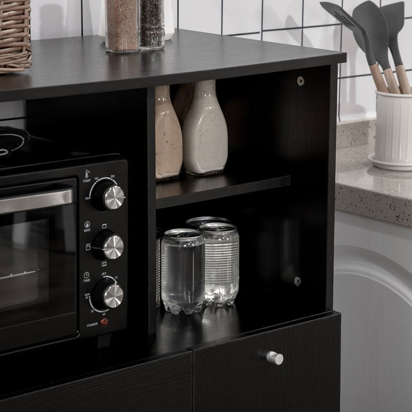Kitchen cabinet with microwave stand, black