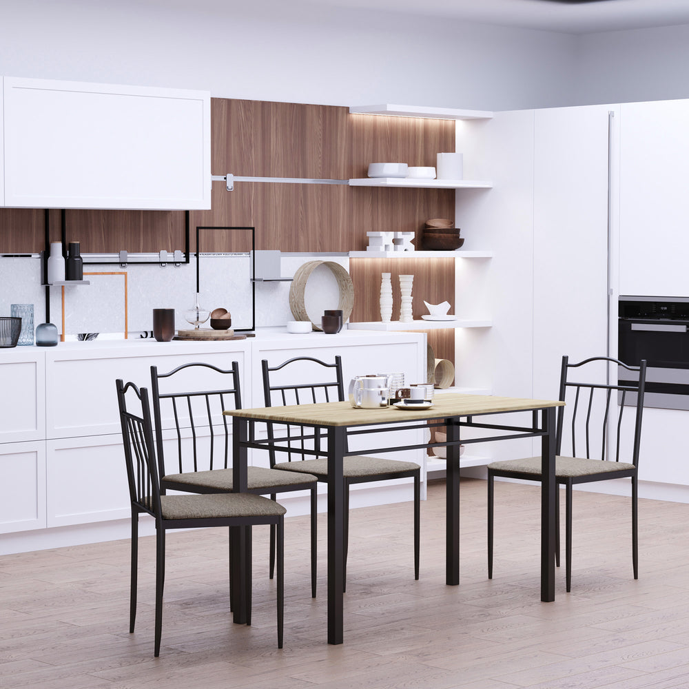 5 Piece Dining Set, Wooden Top, Metal Frame, Upholstered Seat, Kitchen and Dining Room Furniture, Black