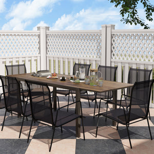 Extendable dining table with aluminum trim and steel frame, brown