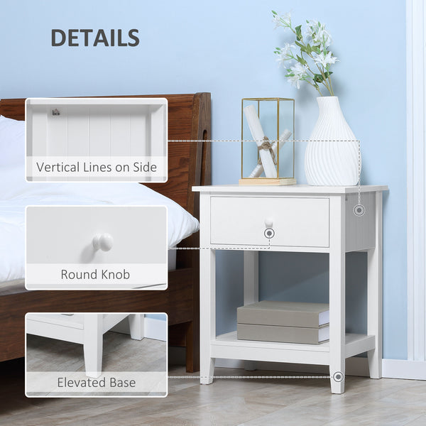 Modern bedside table with drawer and storage shelf, white