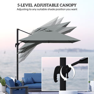 2.4m Aluminum Cantilever Umbrella with 360° Rotation, Cross Base, Crank &amp; Tilt, Dark Grey