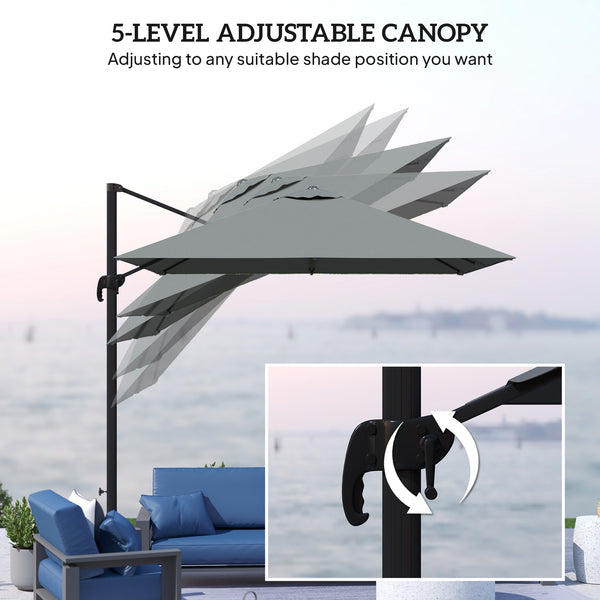 2.4m Aluminum Cantilever Umbrella with 360° Rotation, Cross Base, Crank &amp; Tilt, Dark Grey
