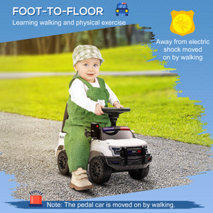 Toddler Police Car with Hidden Underseat Storage, Megaphone, White